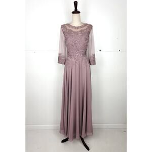 Chicas Missy Maxi Dress Lace Sleeve Gown Women Size XL Mocha Formal Elegant NWT